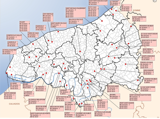 Carte du grand débat national en Seine-Maritime