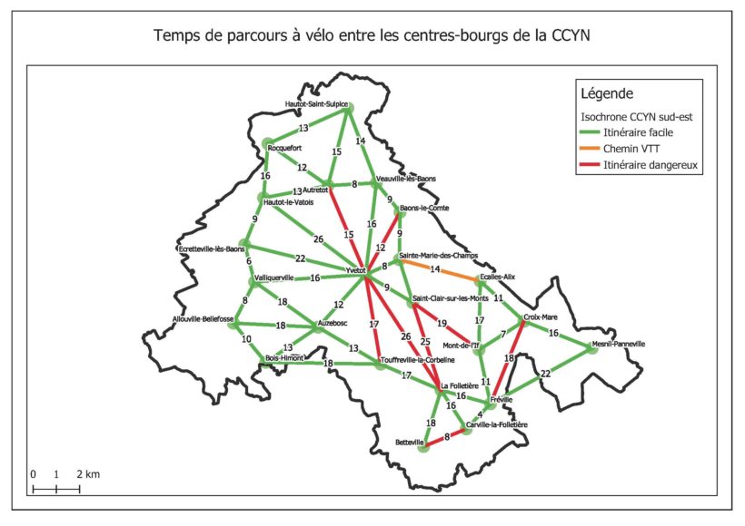 Plan vélo intercommunal : isochrone CCYN