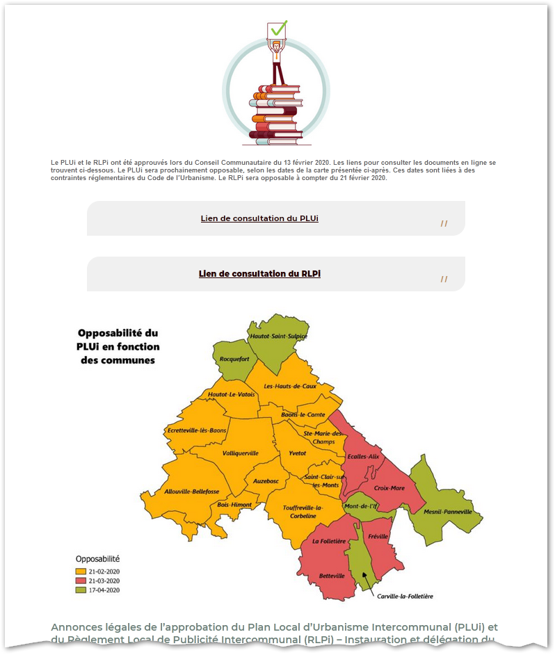 PLUi (Plan Local d'Urbanisme intercommunal) : extrait de la page du site de la CCYN